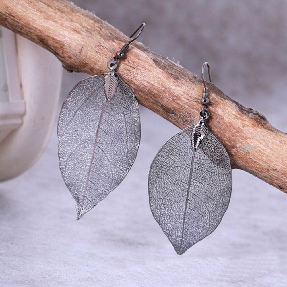 Silver dipped Real Leaf Earrings